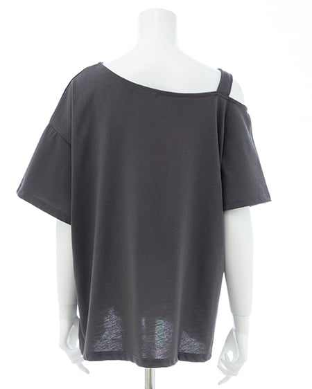 INGNI(イング) 肩ベルト付ワンショルナンバリングTシャツ スミクロ