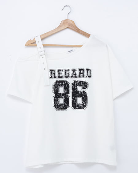 肩ベルト付ワンショルナンバリングTシャツ
