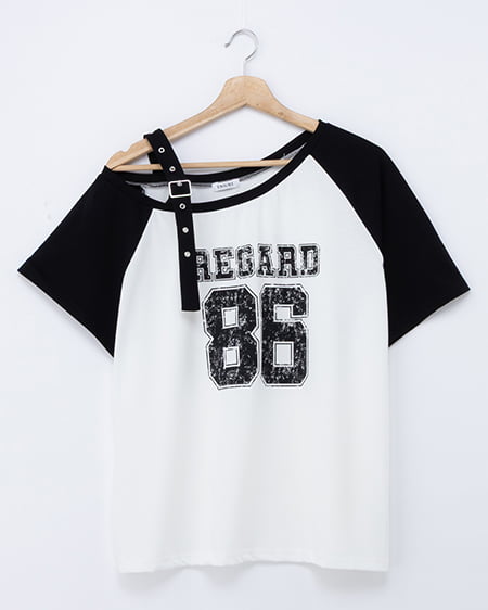 肩ベルト付ワンショルナンバリングTシャツ
