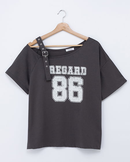 肩ベルト付ワンショルナンバリングTシャツ