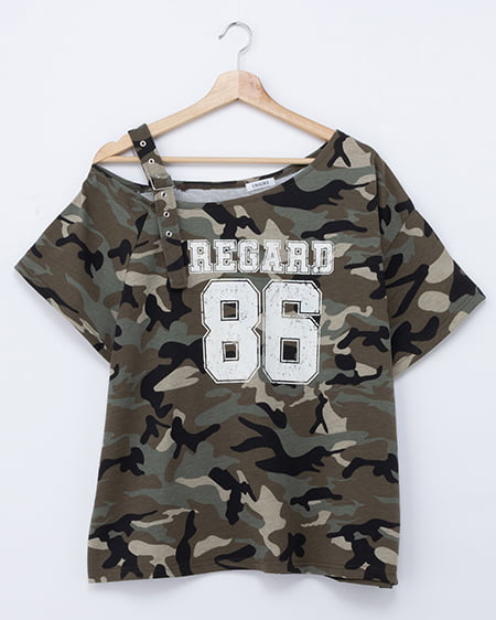 肩ベルト付ワンショルナンバリングTシャツ