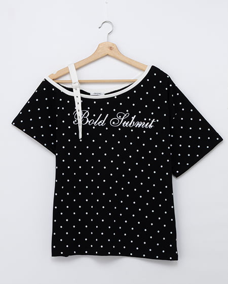 肩ベルト付刺繍ロゴTシャツ