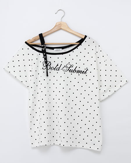 肩ベルト付刺繍ロゴTシャツ