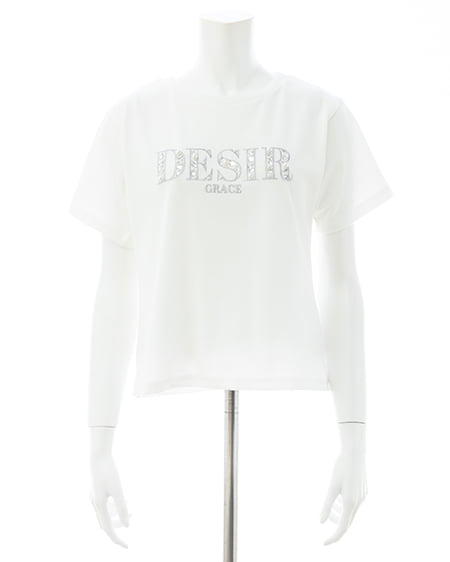 INGNI（イング） ビジューロゴ刺繍Tシャツ ｵﾌﾎﾜｲﾄ