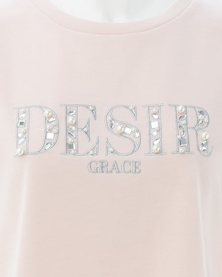 INGNI(イング) ビジューロゴ刺繍Tシャツ ライトピンク