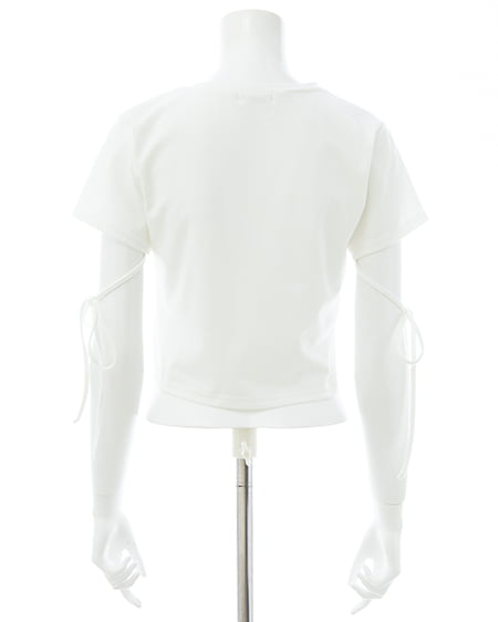 INGNI（イング） ビジュー飛ばし袖リボンレースロゴTシャツ ｵﾌﾎﾜｲﾄ/ﾋﾟﾝｸ