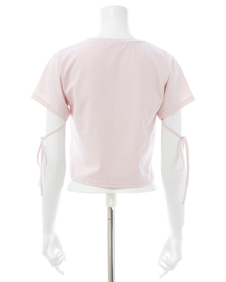 INGNI（イング） ビジュー飛ばし袖リボンレースロゴTシャツ ﾗｲﾄﾋﾟﾝｸ/ｵﾌﾎﾜｲﾄ