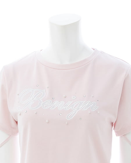 INGNI（イング） ビジュー飛ばし袖リボンレースロゴTシャツ ﾗｲﾄﾋﾟﾝｸ/ｵﾌﾎﾜｲﾄ