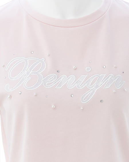INGNI（イング） ビジュー飛ばし袖リボンレースロゴTシャツ ﾗｲﾄﾋﾟﾝｸ/ｵﾌﾎﾜｲﾄ