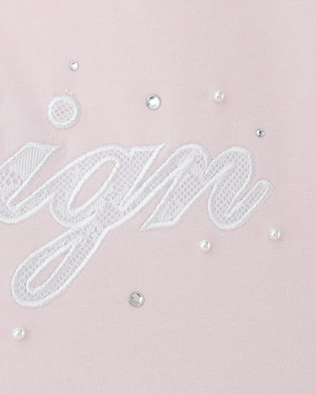 INGNI（イング） ビジュー飛ばし袖リボンレースロゴTシャツ ﾗｲﾄﾋﾟﾝｸ/ｵﾌﾎﾜｲﾄ