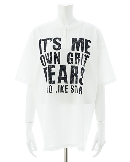 INGNI（イング） かすれロゴヘンリーネックチュニックTシャツ ｵﾌﾎﾜｲﾄ/ｸﾛ