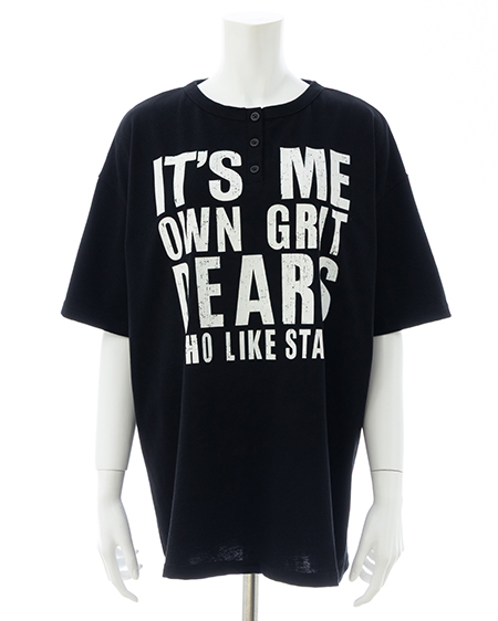 INGNI（イング） かすれロゴヘンリーネックチュニックTシャツ ｸﾛ/ｵﾌﾎﾜｲﾄ