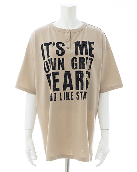 INGNI（イング） かすれロゴヘンリーネックチュニックTシャツ ﾍﾞｰｼﾞｭ/ｸﾛ