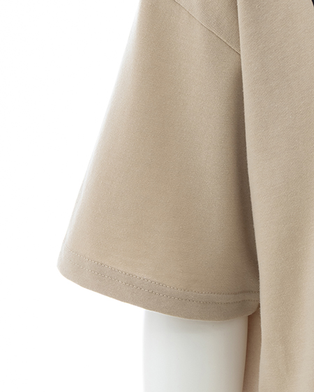INGNI（イング） かすれロゴヘンリーネックチュニックTシャツ ﾍﾞｰｼﾞｭ/ｸﾛ