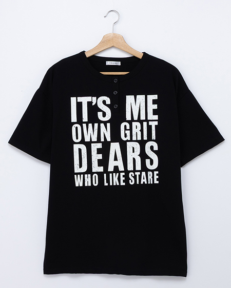 かすれロゴヘンリーネックチュニックTシャツ