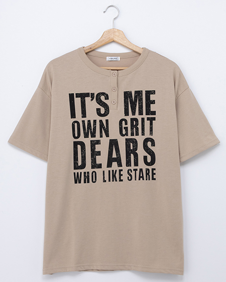 かすれロゴヘンリーネックチュニックTシャツ