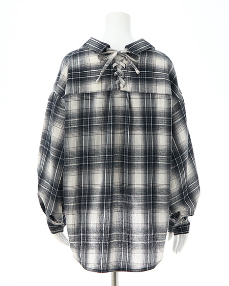 INGNI（イング） バックレースアップチェック柄裾タックシャツ ｵﾌｺﾝ/ﾁｪｯｸ