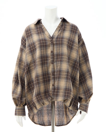 INGNI（イング） バックレースアップチェック柄裾タックシャツ ﾍﾞｰｼﾞｭ/ﾁｪｯｸ