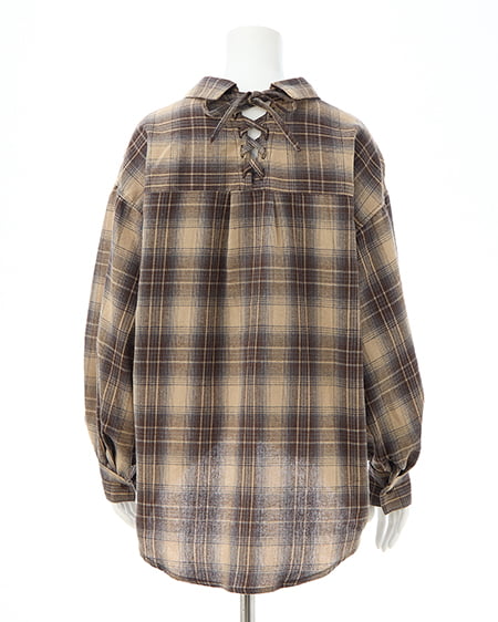 INGNI（イング） バックレースアップチェック柄裾タックシャツ ﾍﾞｰｼﾞｭ/ﾁｪｯｸ