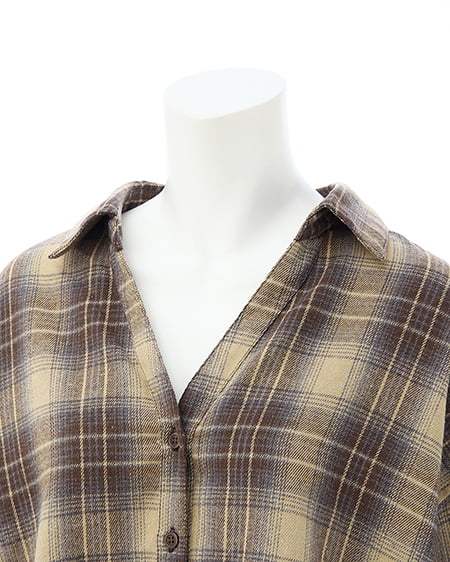 INGNI（イング） バックレースアップチェック柄裾タックシャツ ﾍﾞｰｼﾞｭ/ﾁｪｯｸ