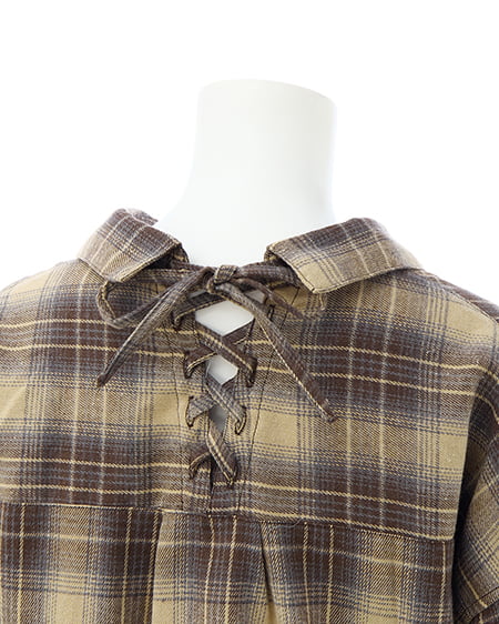 INGNI（イング） バックレースアップチェック柄裾タックシャツ ﾍﾞｰｼﾞｭ/ﾁｪｯｸ