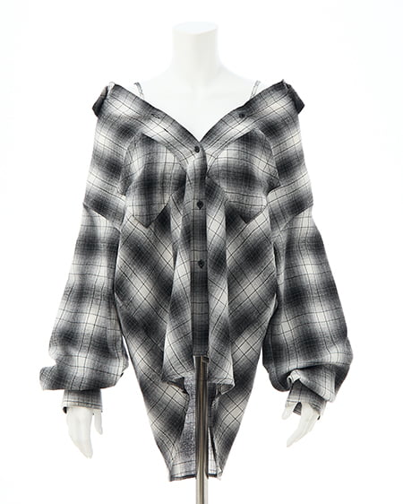 INGNI(イング) 2Wayオフショルチェック柄シャツ クロ/チェック