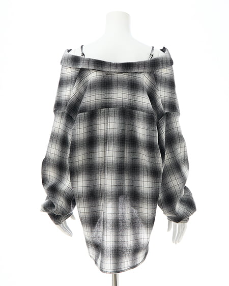 INGNI(イング) 2Wayオフショルチェック柄シャツ クロ/チェック