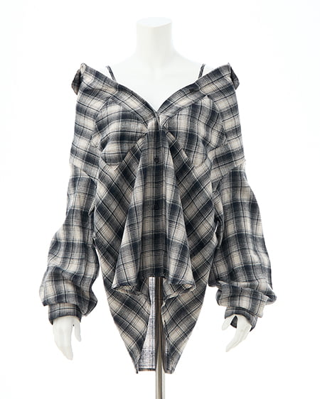 INGNI（イング） 2Wayオフショルチェック柄シャツ ﾌﾞﾙｰ/ﾁｪｯｸ