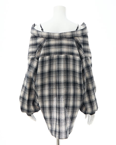 INGNI（イング） 2Wayオフショルチェック柄シャツ ﾌﾞﾙｰ/ﾁｪｯｸ