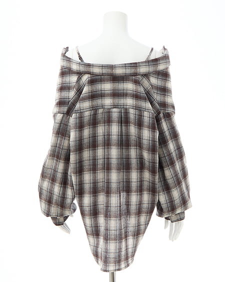 INGNI（イング） 2Wayオフショルチェック柄シャツ ﾌﾞﾗｳﾝ/ﾁｪｯｸ