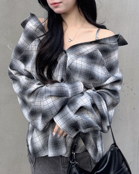 2Wayオフショルチェック柄シャツ