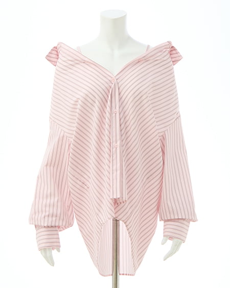 INGNI（イング） 2Wayオフショルストライプ柄シャツ ﾋﾟﾝｸ/ｽﾄﾗｲﾌﾟ