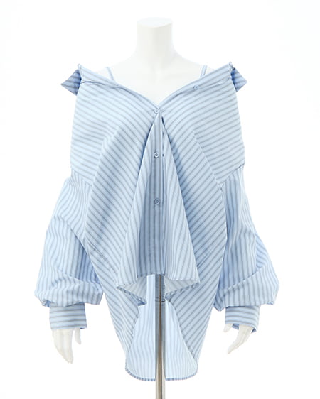 INGNI（イング） 2Wayオフショルストライプ柄シャツ ﾌﾞﾙｰ/ｽﾄﾗｲﾌﾟ