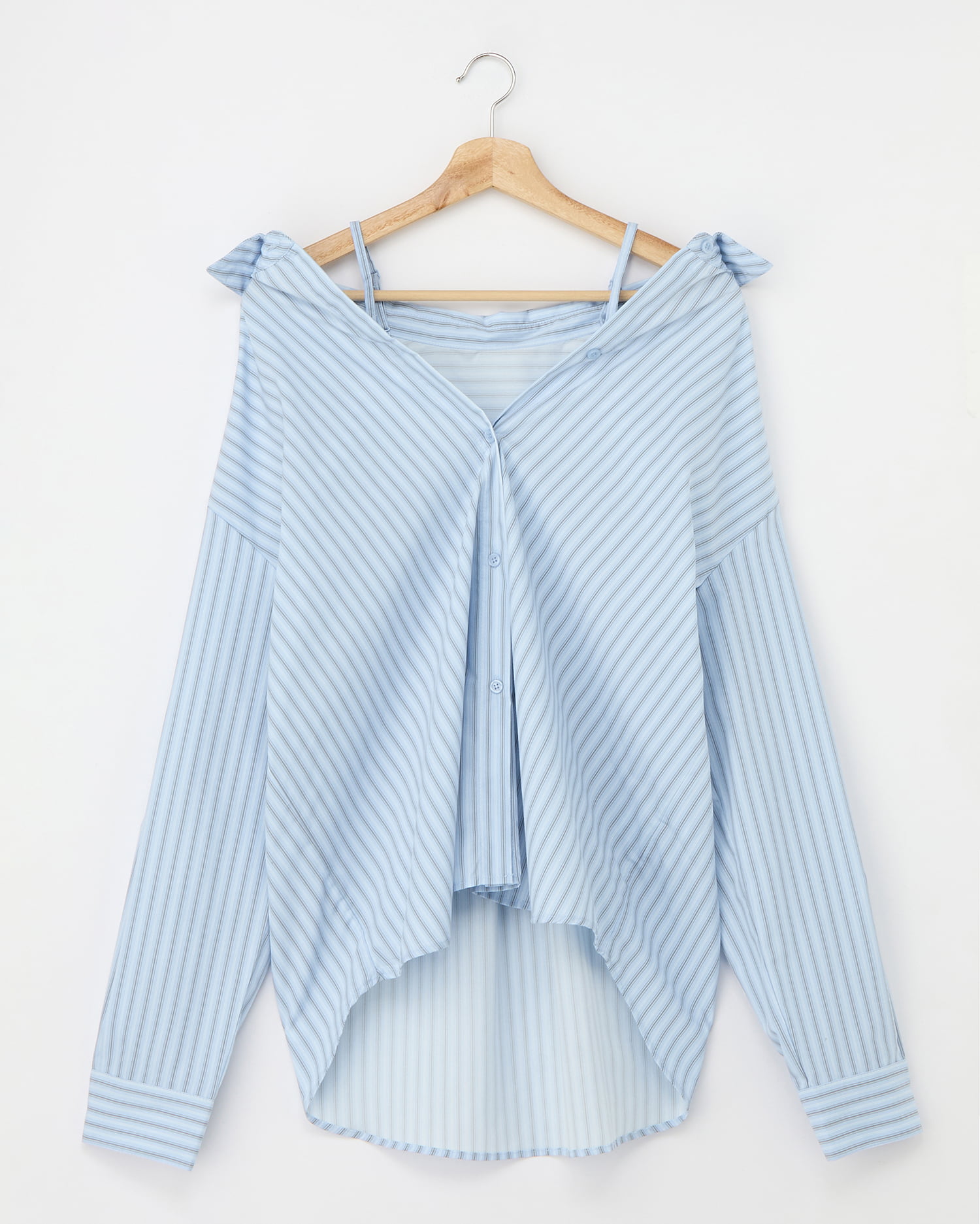 2Wayオフショルストライプ柄シャツ