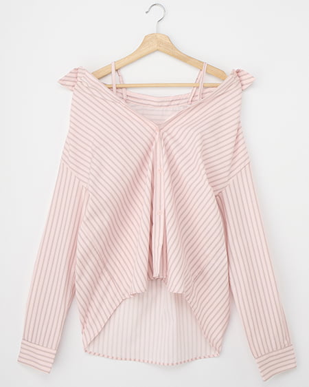 2Wayオフショルストライプ柄シャツ
