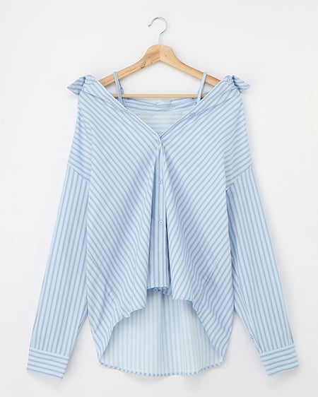 2Wayオフショルストライプ柄シャツ