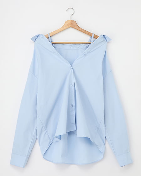 2Wayオフショルストライプ柄シャツ