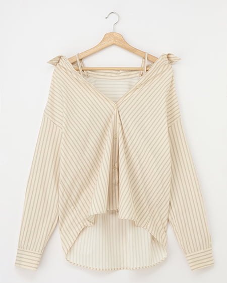 2Wayオフショルストライプ柄シャツ