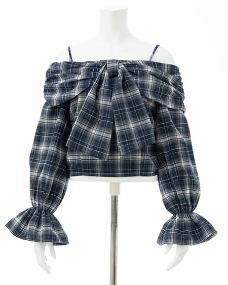 INGNI(イング) リボンオフショルチェック柄ブラウス コン/チェック
