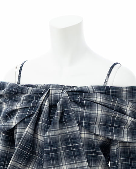 INGNI(イング) リボンオフショルチェック柄ブラウス コン/チェック