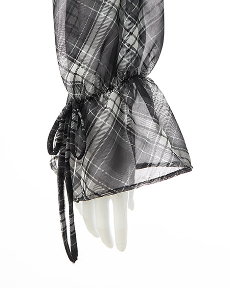 INGNI（イング） 2Wayリボンアソート柄肩あきフリルブラウス ｸﾛ/ﾁｪｯｸ