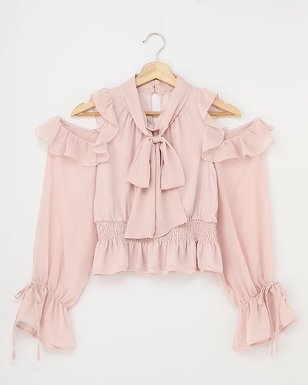 2Wayリボン肩あきフリルブラウス