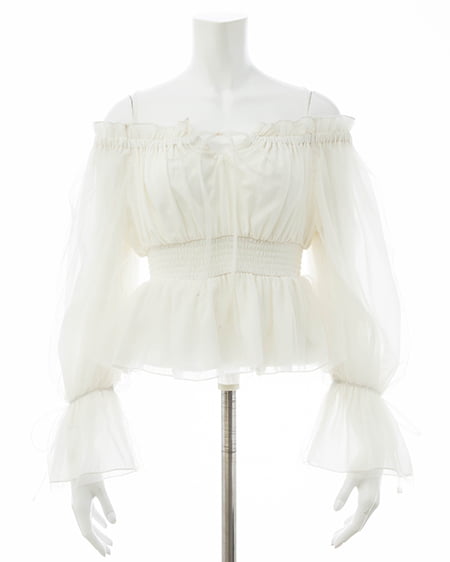 INGNI（イング） チュールオフショルブラウス ｵﾌﾎﾜｲﾄ