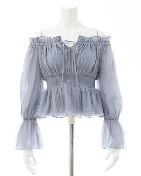 INGNI（イング） チュールオフショルブラウス ﾌﾞﾙｰｸﾞﾚｰ