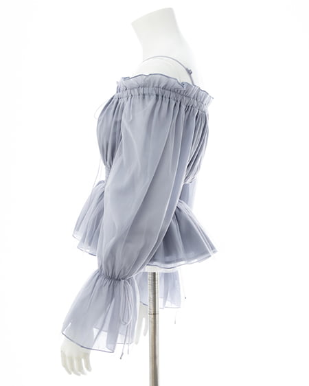 INGNI（イング） チュールオフショルブラウス ﾌﾞﾙｰｸﾞﾚｰ