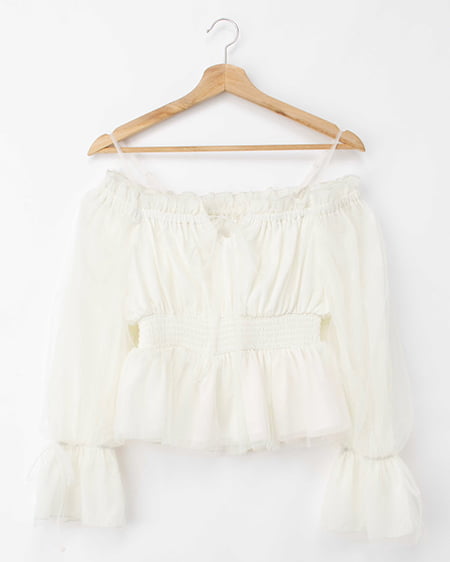 INGNI(イング) チュールオフショルブラウス オフホワイト