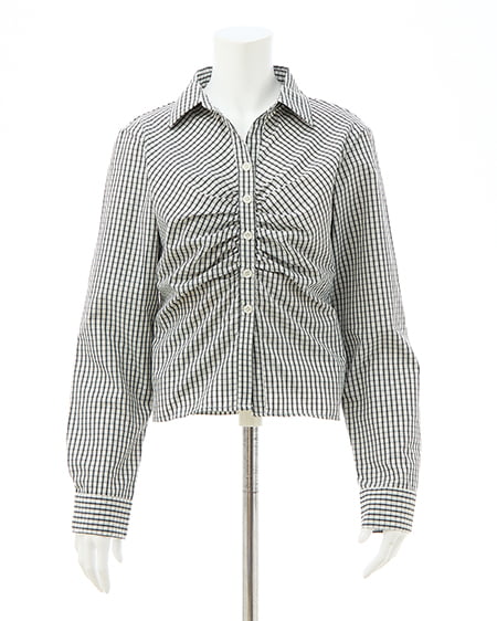 INGNI（イング） チェック柄ギャザークロップドシャツ ｱｲﾎﾞﾘｰ/ﾁｪｯｸ