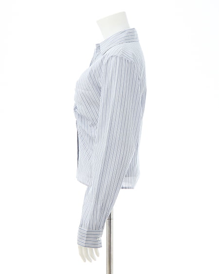 INGNI（イング） チェック柄ギャザークロップドシャツ ﾌﾞﾙｰ/ｽﾄﾗｲﾌﾟ