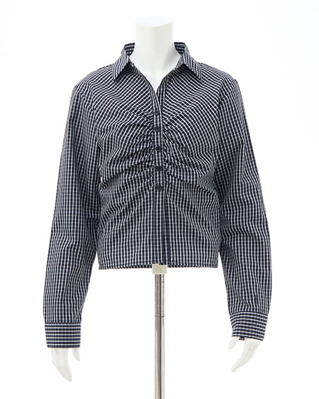 INGNI（イング） チェック柄ギャザークロップドシャツ ｺﾝ/ﾁｪｯｸ