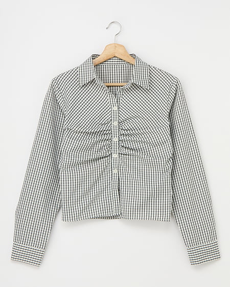 チェック柄ギャザークロップドシャツ